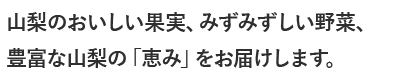 山梨のおいしい果実、みずみずしい野菜、豊富な山梨の「恵み」をお届けします。